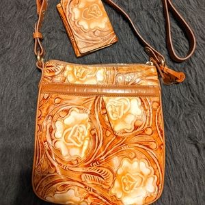 Brahmin Crossbody Floral Leather Purse with Matching Wallet